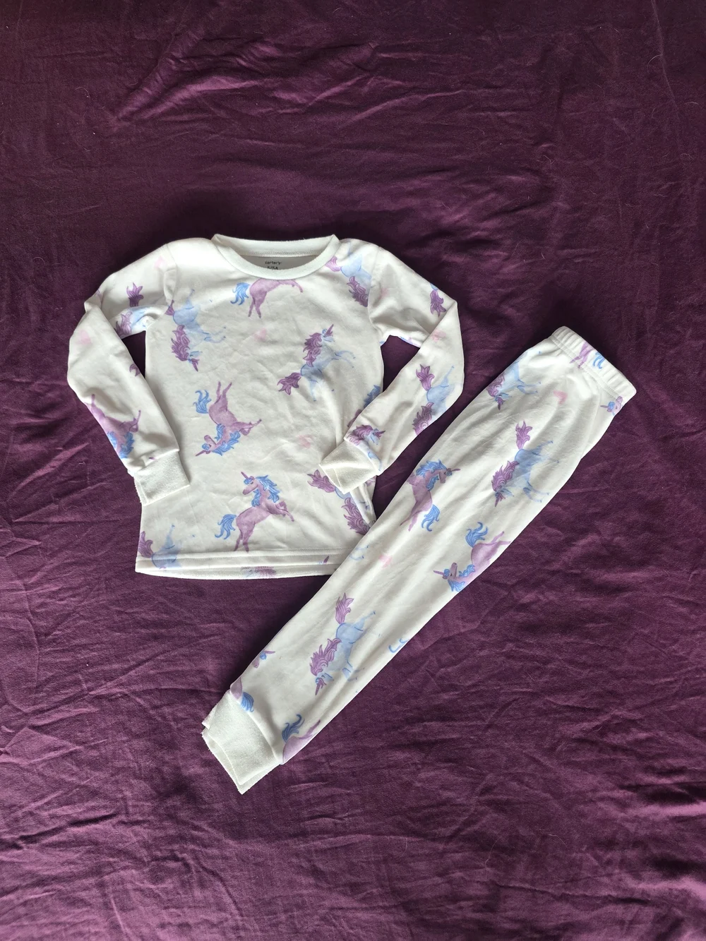 NWOT Girls White Unicorn Print Pajama Set - Fleece Lined Long Sleeve Top & Pants